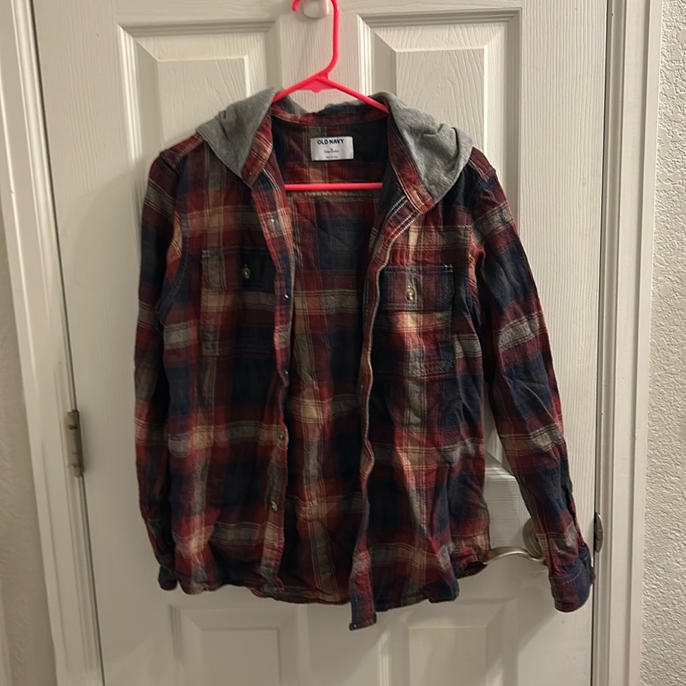 Old navy double brushed button shirt with hood